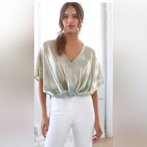 Jennifer Lopez Green Snake Print Twist Hem Blouse